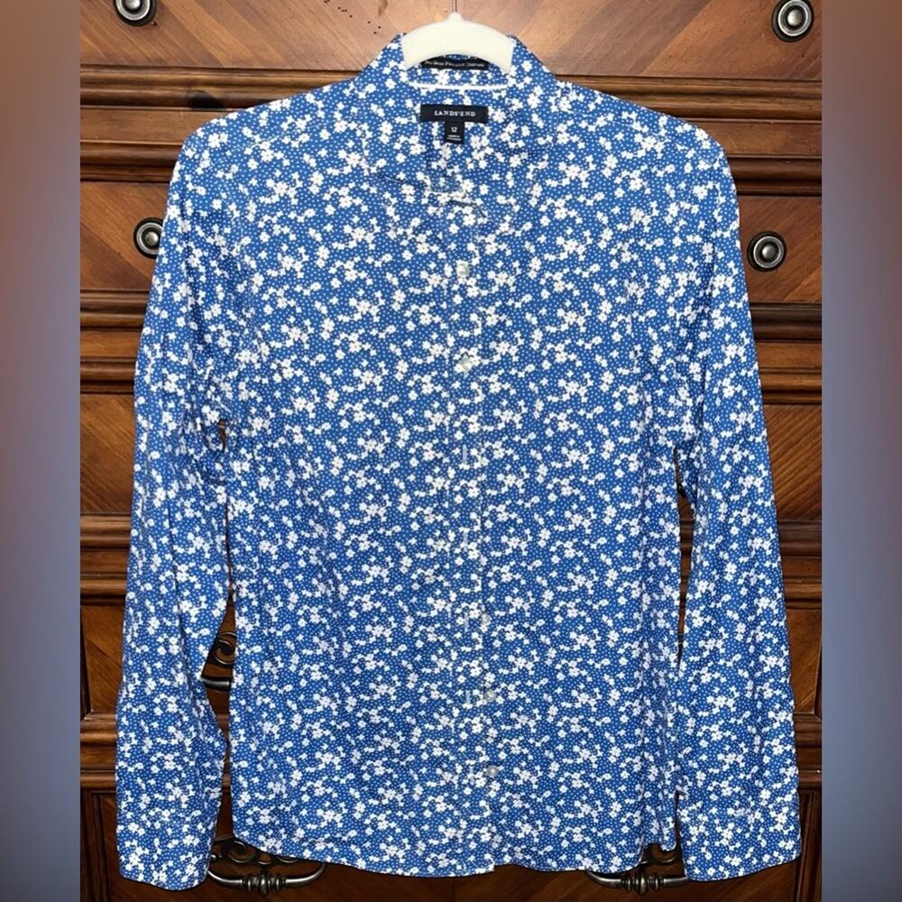 Lands' End Women's No Iron Pinpoint Oxford Button Up Shirt 21" P2P
